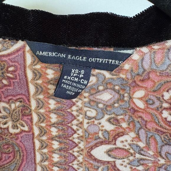 Boho American Eagle Burgundy Whimsigoth Velvet Trim Flowy Oversized Cardigan XS - Picture 6 of 9